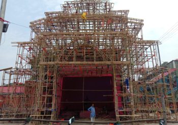 शेर पर सवार होकर भव्य पूजा पंडाल में बिराजेंगी मां दुर्गा।