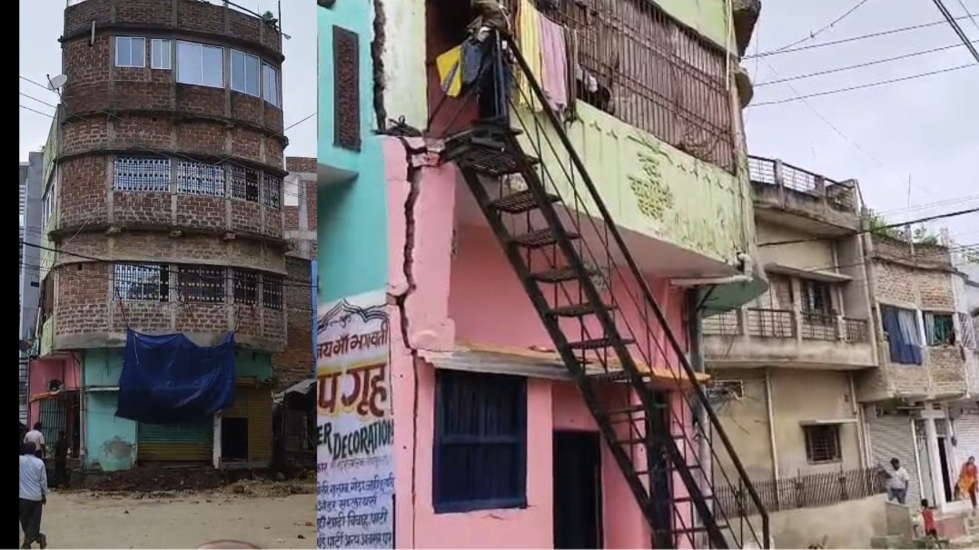नाला खुदाई से झुका मकान, बेघर होने की कगार पर परिवार